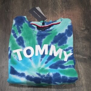 Tommy Hilfiger Blue and Green Tie-Dye Sweatshirt